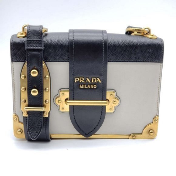 Prada Handbags - Prada Cahier Black & White Leather Shoulder Bag